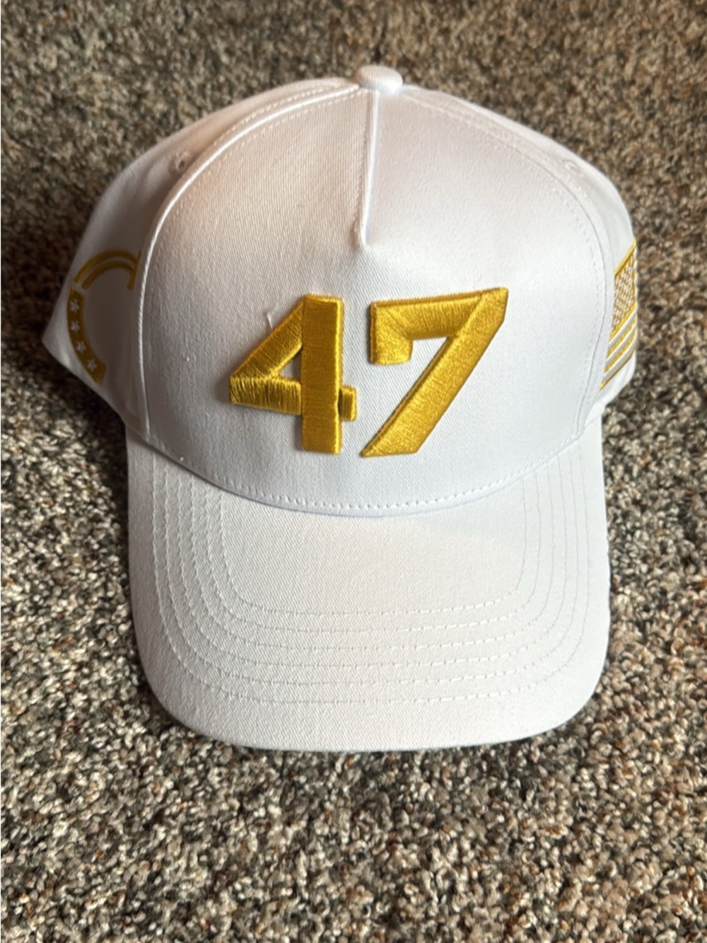White Baseball Cap with Gold '47' Patch